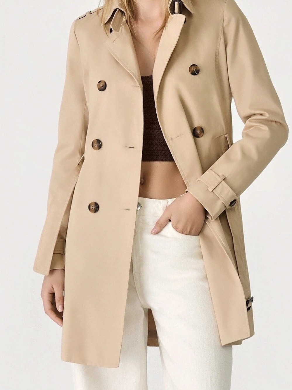 Stradivarius Short Belted Trench Coat Beige